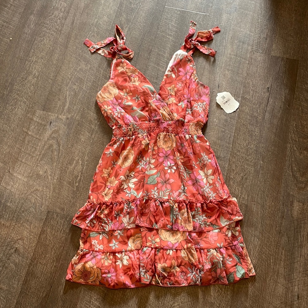 Altar'd State Rust/Pink Floral Mini Dress - Size Medium